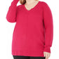Karen Scott Suéter feminino plus size com decote em V rosa escuro tamanho 1X