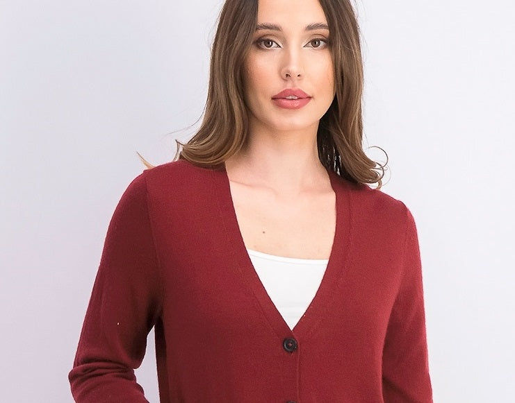 Cardigan feminino de lã merino com decote em V, vermelho, tamanho médio, Charter Club