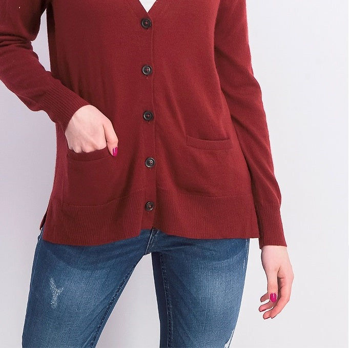 Cardigan feminino de lã merino com decote em V, vermelho, tamanho médio, Charter Club