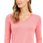 Suéter feminino de lã merino com punhos abotoados e decote em V, rosa, tamanho grande