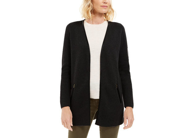 Cardigan feminino Charter Club Milano Cotton com abertura frontal, cor carvão, tamanho pequeno