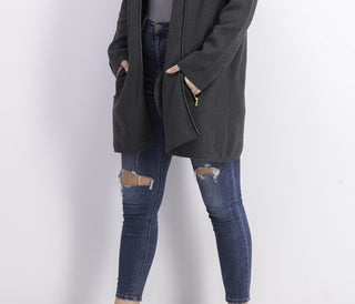 Cardigan feminino Charter Club Milano Cotton com abertura frontal, cor carvão, tamanho grande