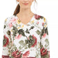 Charter Club Feminino Garden Estampado Gola V Top Branco Tamanho Grande