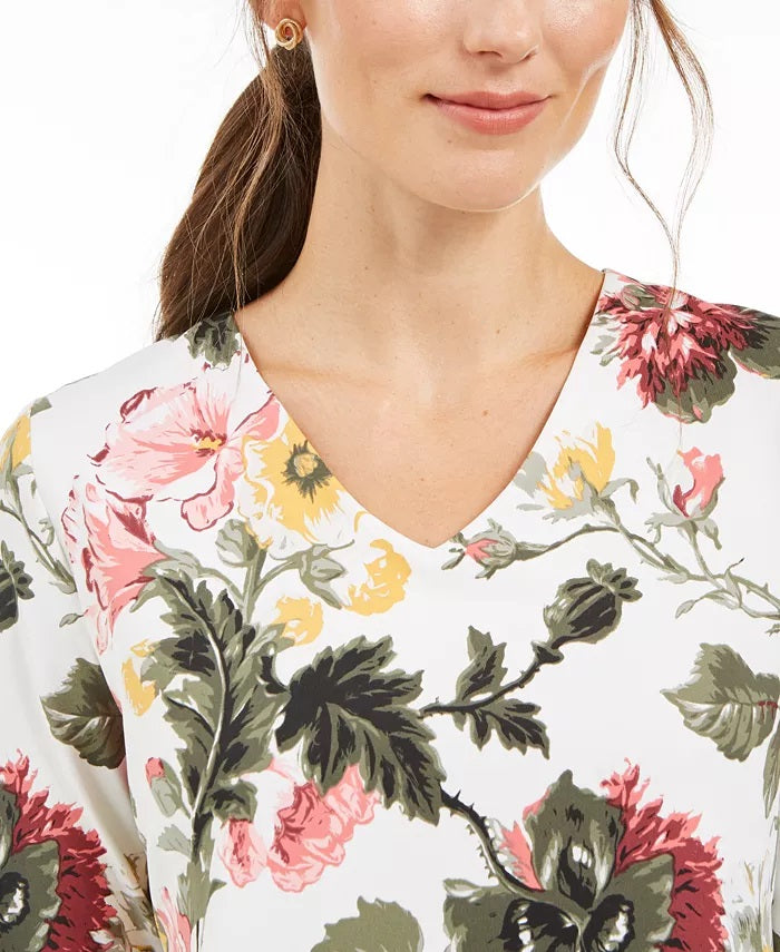 Charter Club Top feminino pequeno com estampa floral, branco, tamanho pequeno
