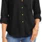 Camisa feminina Charter Club com dois bolsos, preta, tamanho X-S