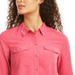 Camisa feminina Charter Club com dois bolsos, rosa, tamanho médio