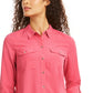 Camisa feminina Charter Club com dois bolsos, rosa, tamanho pequeno