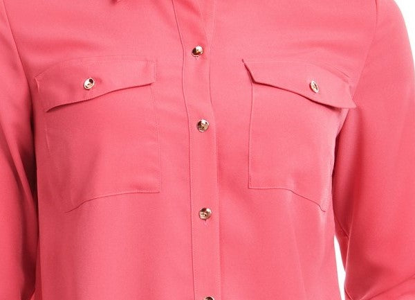 Camisa feminina Charter Club com dois bolsos, rosa, tamanho pequeno