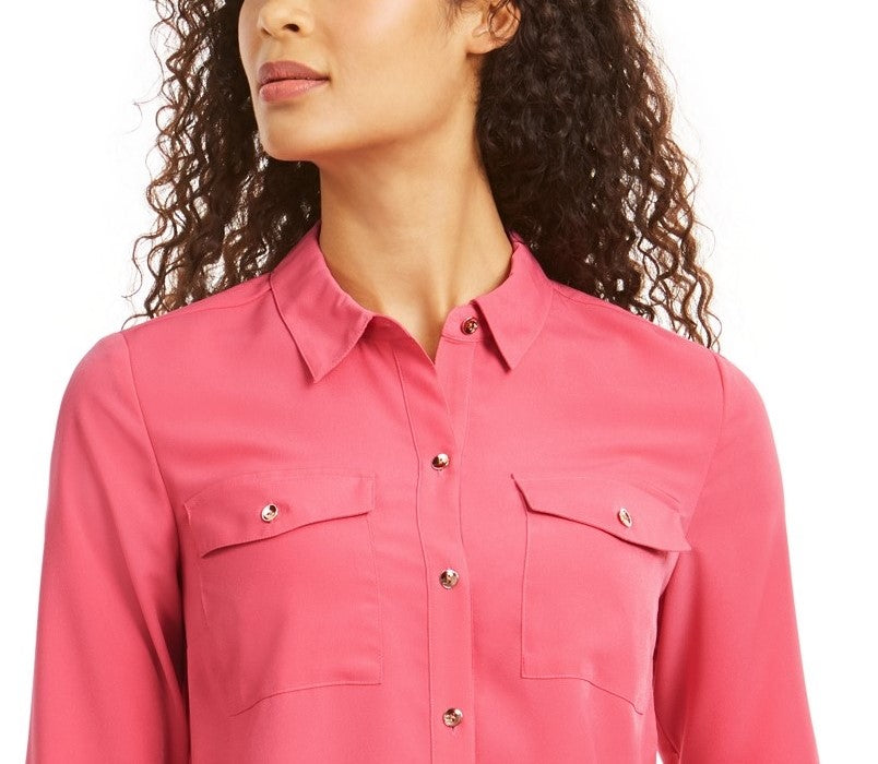 Camisa feminina Charter Club com dois bolsos, rosa, tamanho X-S