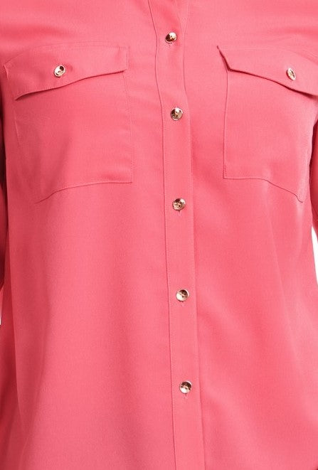 Camisa feminina Charter Club com dois bolsos, rosa, tamanho X-S