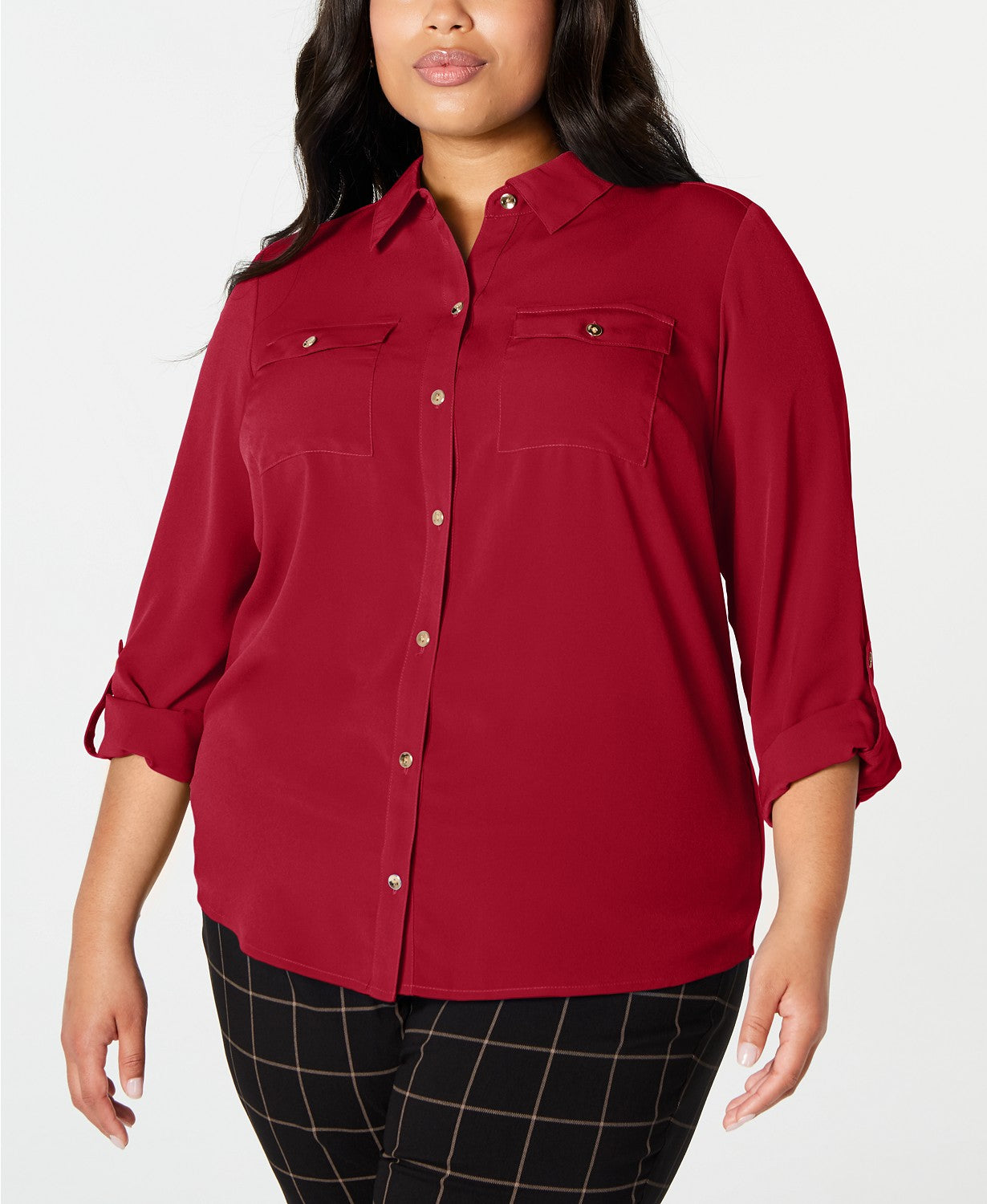 Camisa feminina plus size com botões frontais Charter Club, vermelha, tamanho XX-G