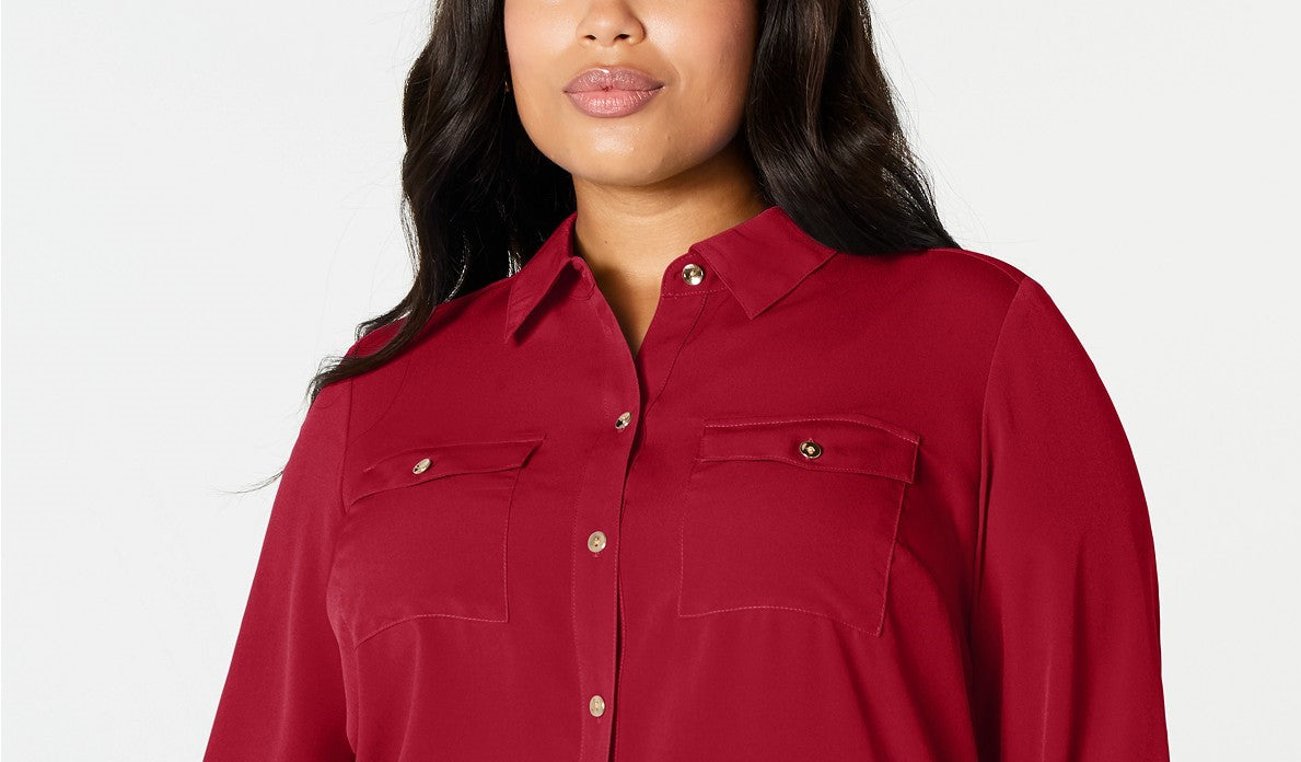 Camisa feminina plus size com botões frontais Charter Club, vermelha, tamanho XX-G