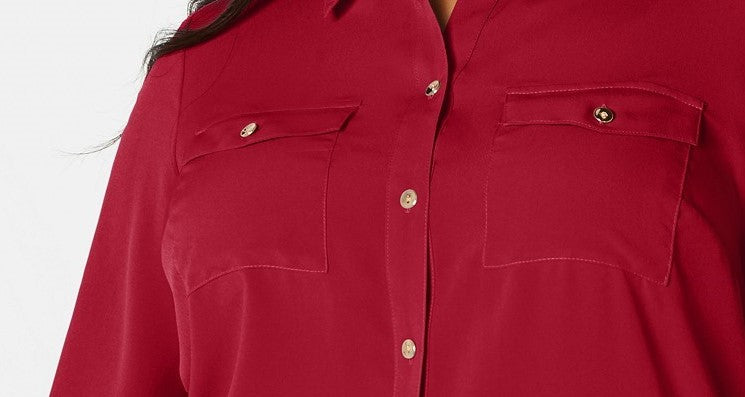 Camisa feminina plus size com botões frontais Charter Club, vermelha, tamanho XX-G
