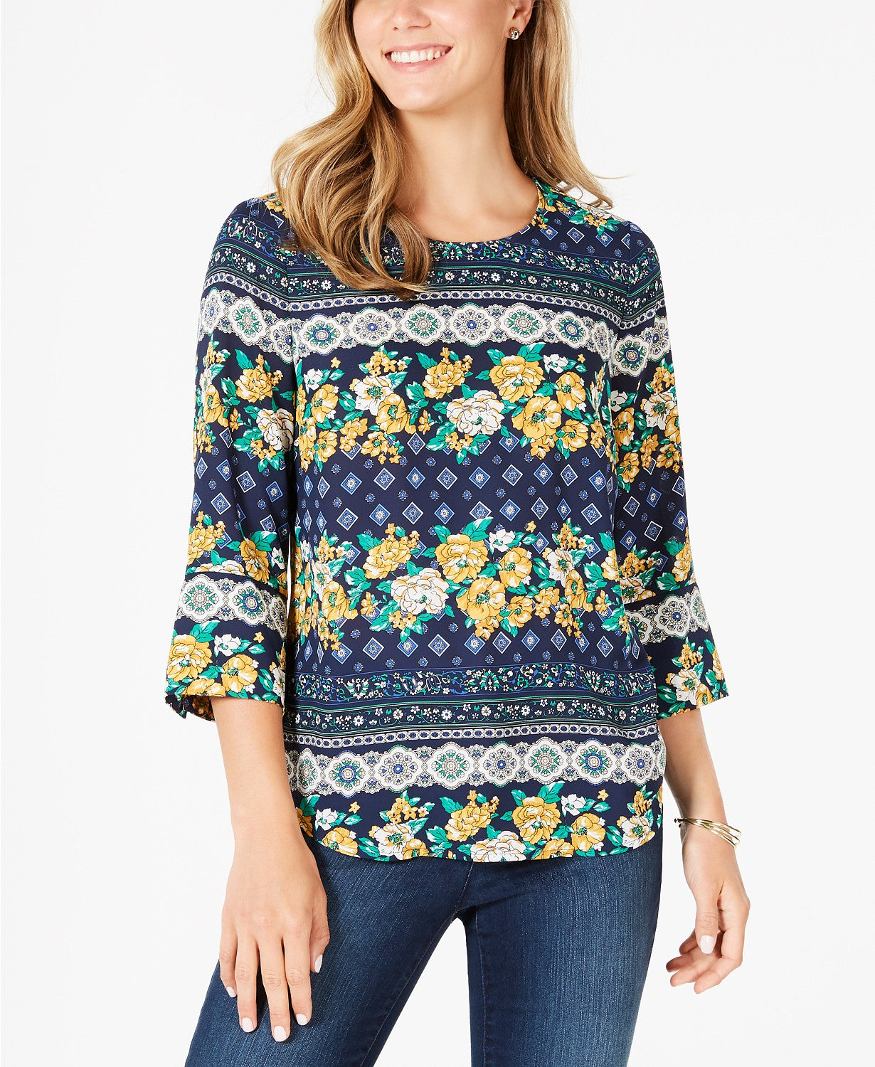 Camiseta estampada feminina Charter Club, azul, tamanho 2, extra grande