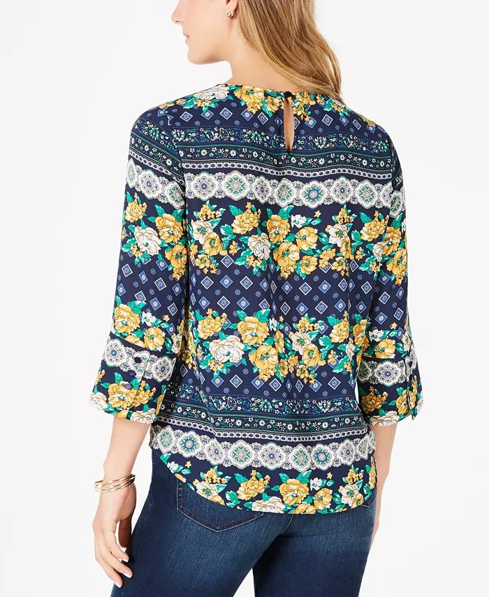 Camiseta estampada feminina Charter Club, azul, tamanho 2, extra grande