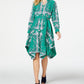 Vestido feminino de manga comprida com lenço, verde, tamanho extra grande