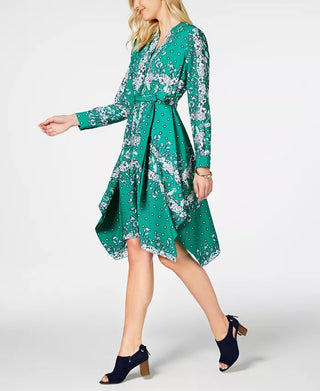 Charter Club Women's Long-Sleeve Handkerchief Dress  Green Size Extra Large