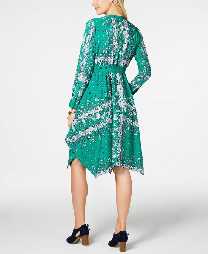 Vestido feminino Charter Club de manga comprida com lenço, verde escuro, tamanho extra pequeno