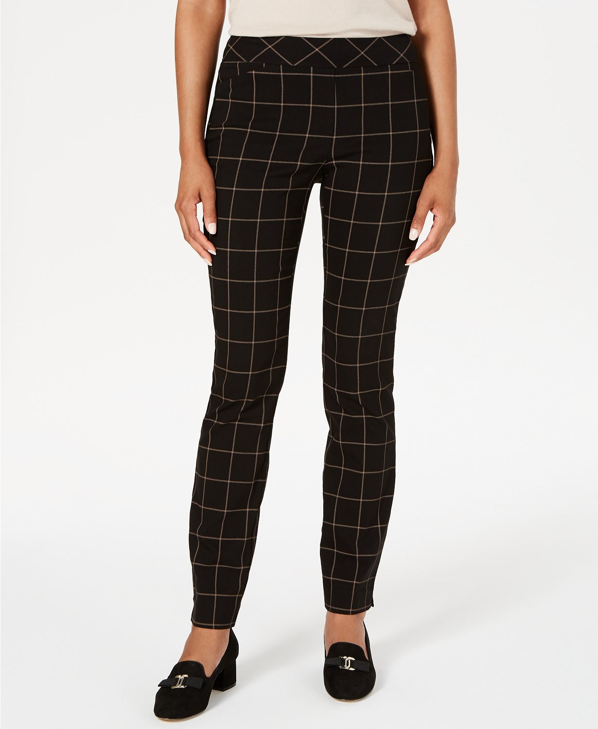 Calça feminina Charter Club Windowpane preta CMB tamanho 8