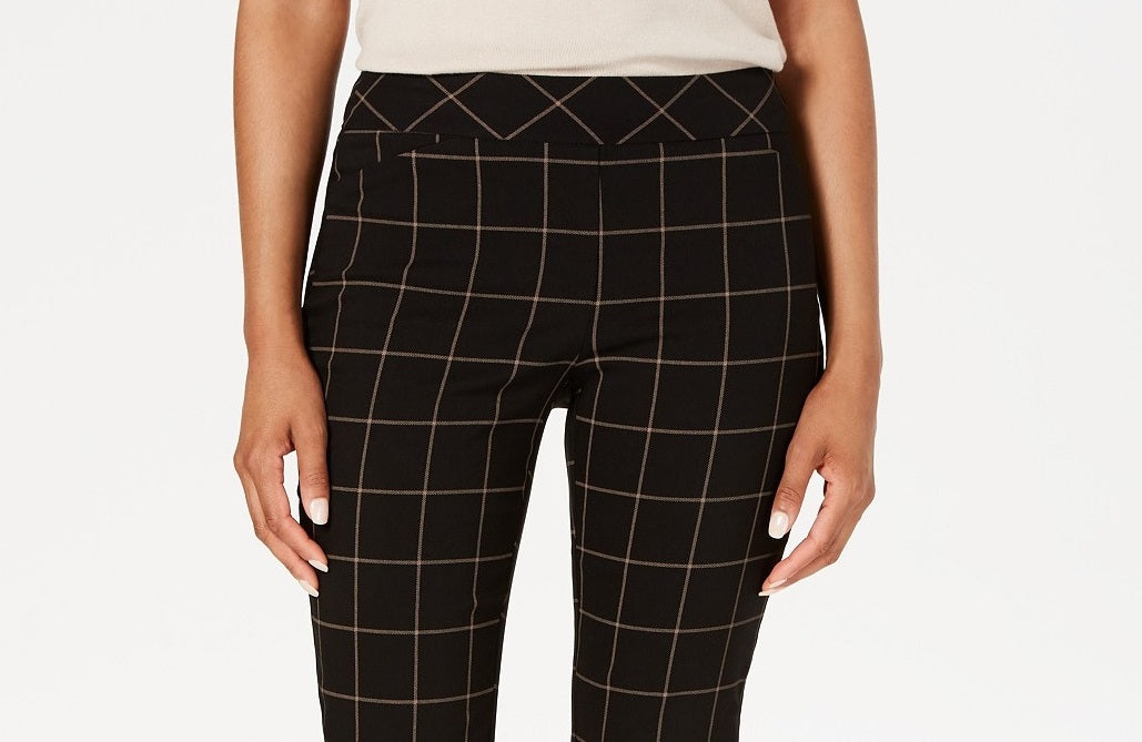Calça feminina Charter Club Windowpane preta CMB tamanho 8