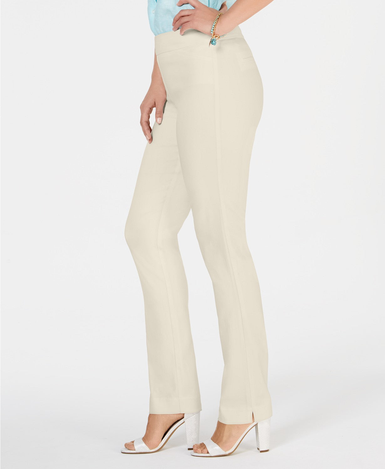 Calças femininas Charter Club Cambridge Skinny Pull-On com controle de barriga, comprimentos regulares e curtos, bege, tamanho pequeno