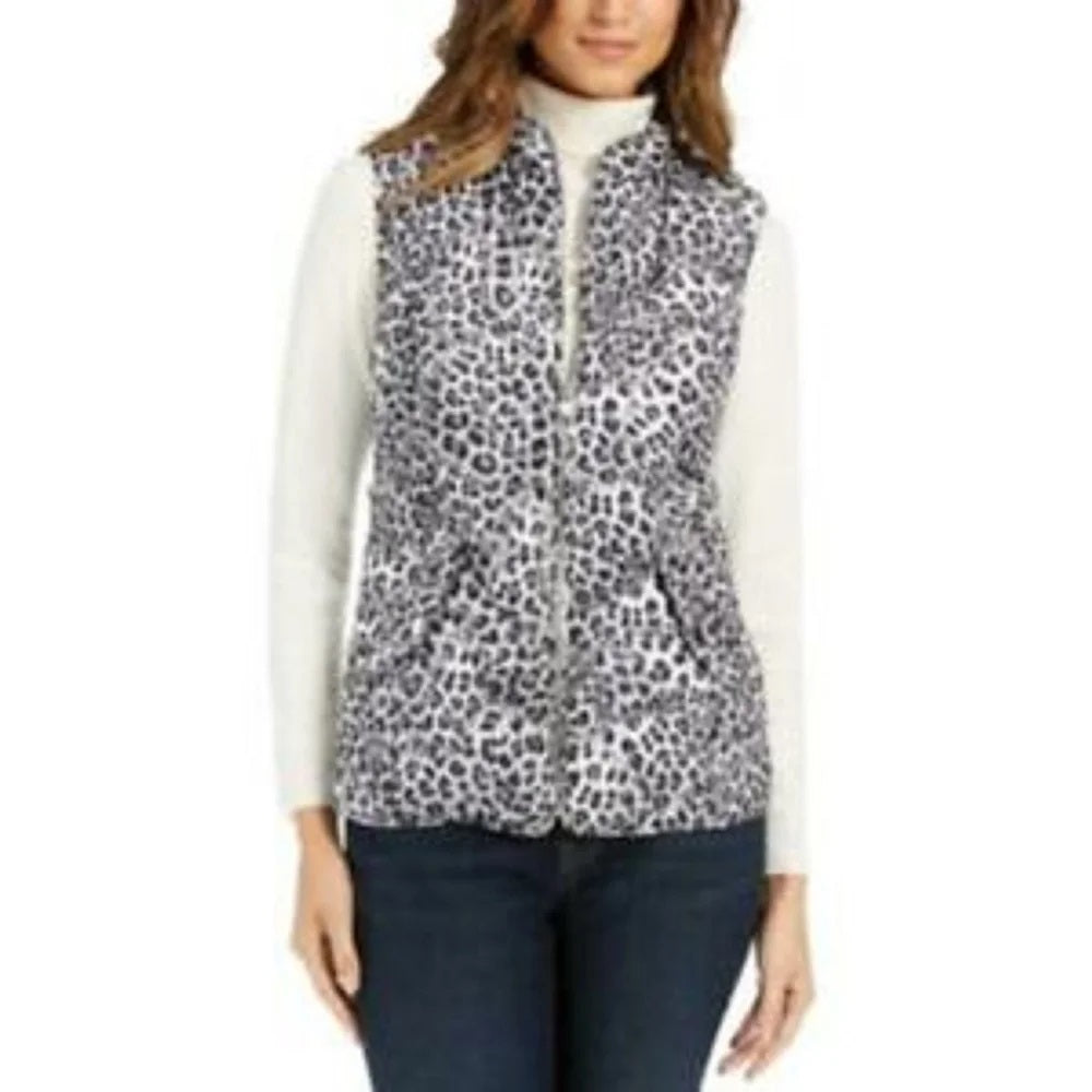 Colete acolchoado feminino com estampa animal Charter Club, branco, tamanho X-S