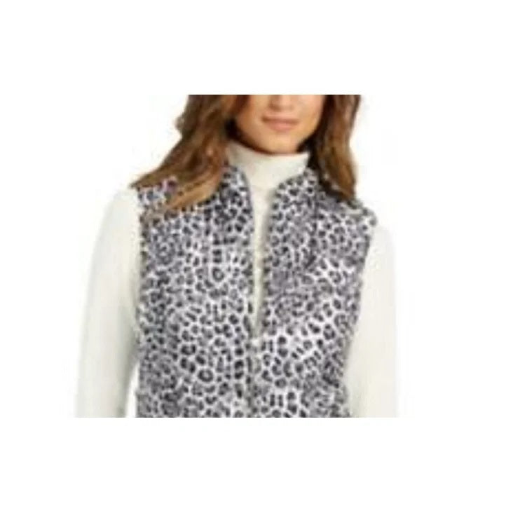 Colete acolchoado feminino com estampa animal Charter Club, branco, tamanho X-S