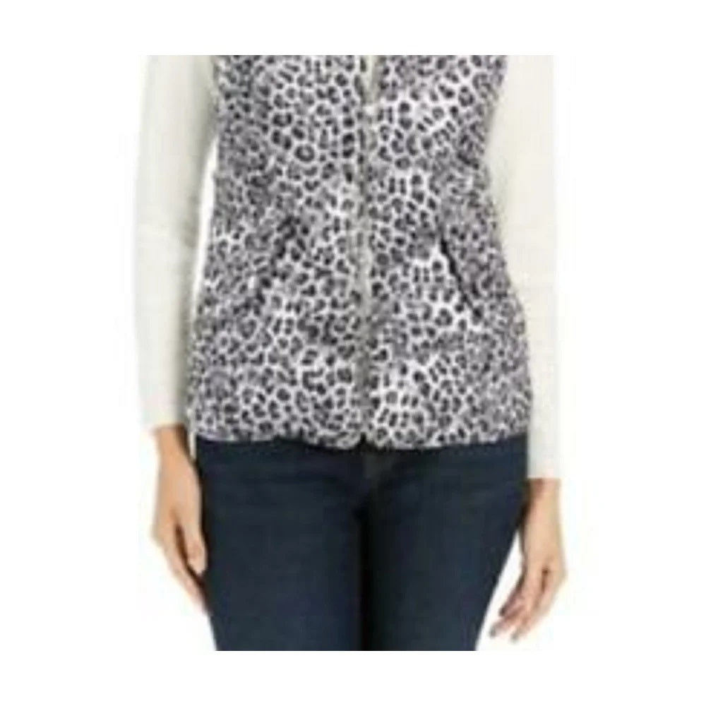 Colete acolchoado feminino com estampa animal Charter Club, branco, tamanho X-S