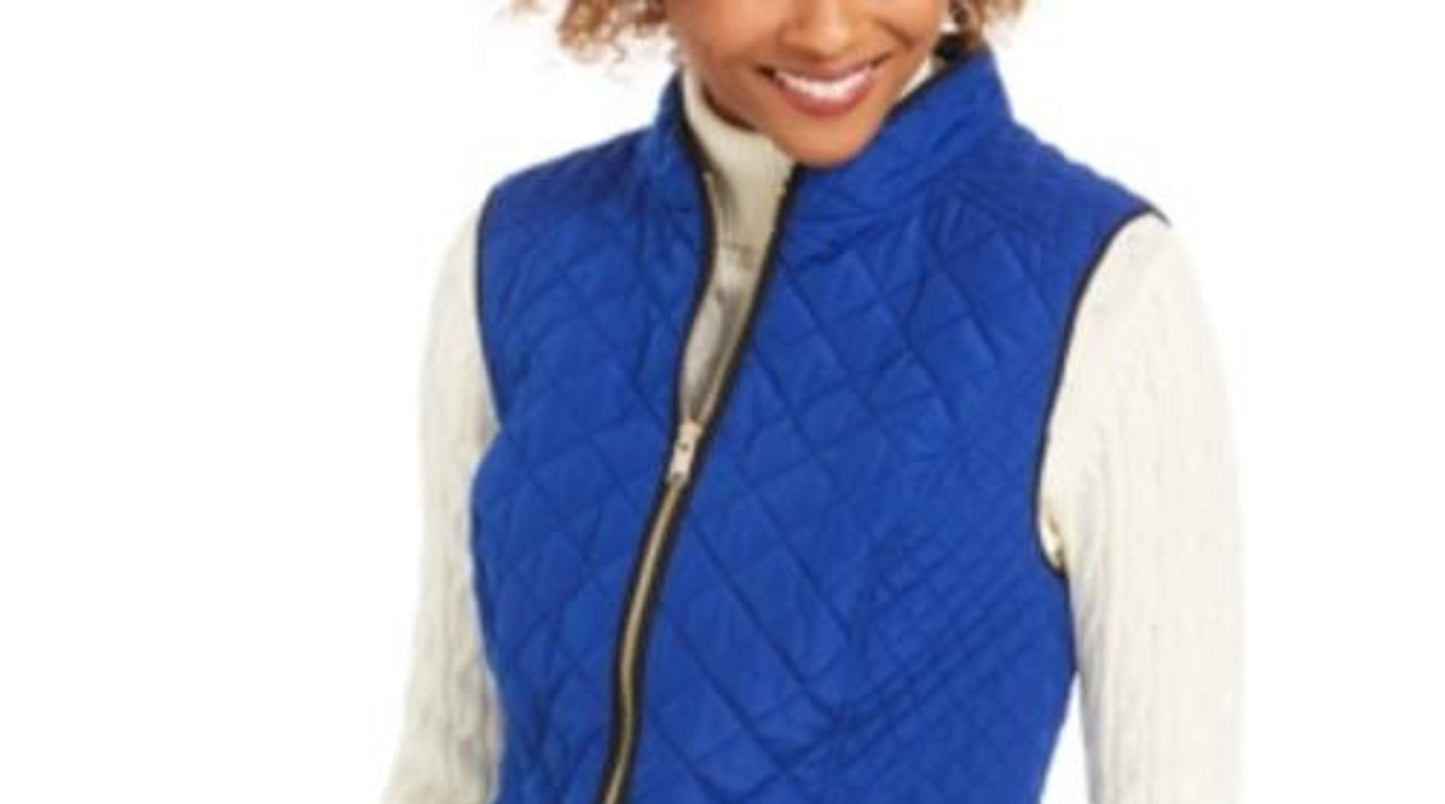 Colete feminino acolchoado com gola alta Charter Club, azul, tamanho 2, extra grande