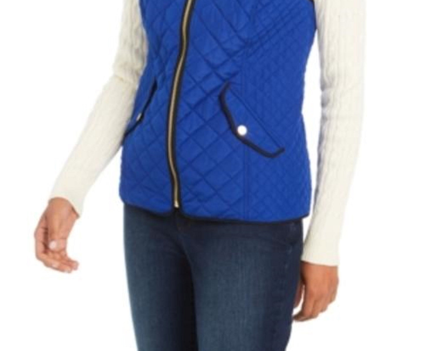 Colete feminino acolchoado com gola alta Charter Club, azul, tamanho 2, extra grande