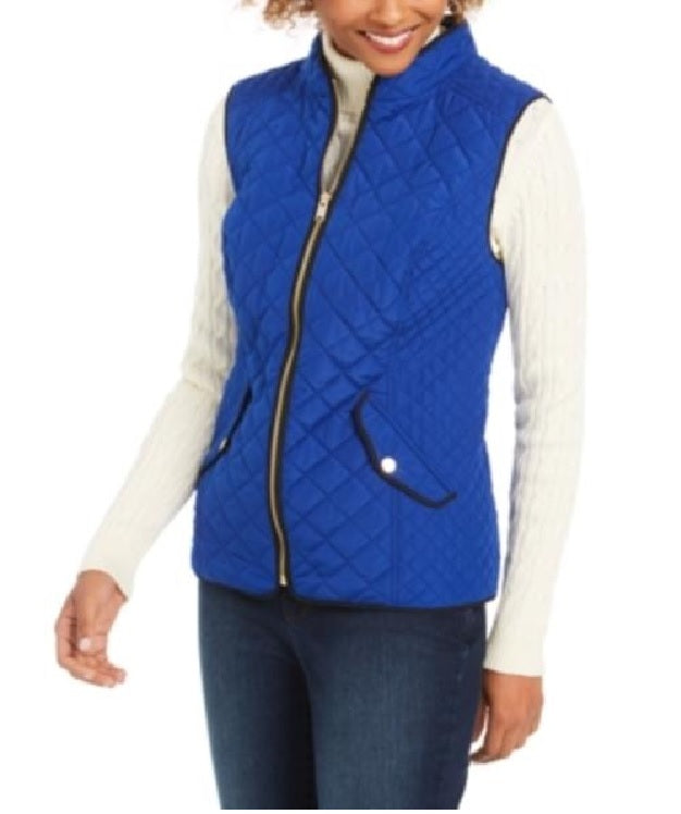 Colete feminino acolchoado com gola alta Charter Club, tamanho extra grande, azul
