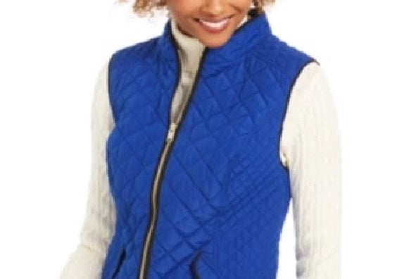 Colete feminino acolchoado com gola alta Charter Club, tamanho extra grande, azul