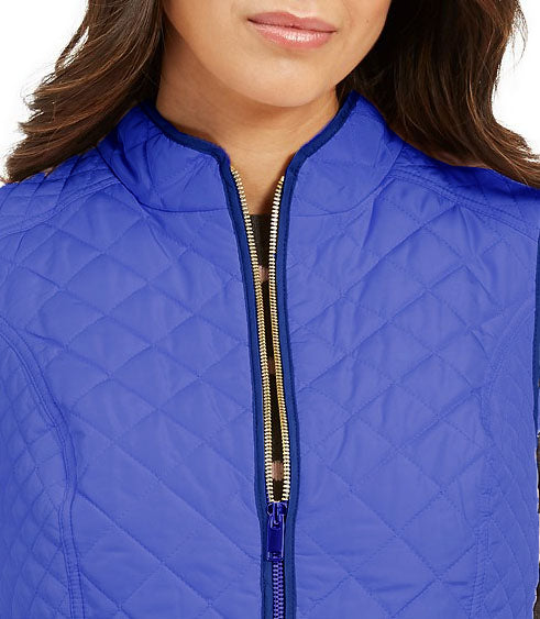 Colete feminino acolchoado com gola alta Charter Club, tamanho médio, azul