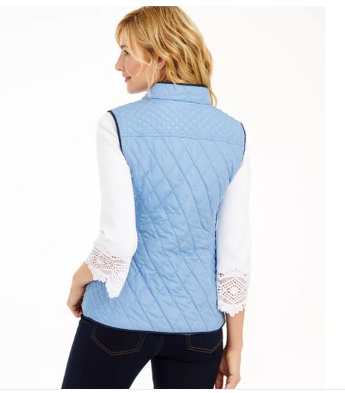 Colete feminino acolchoado com gola alta Charter Club, tamanho médio, azul, extra pequeno