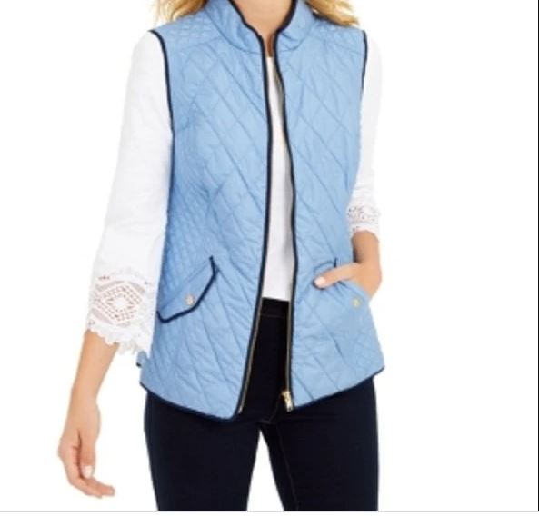 Colete feminino acolchoado com gola alta Charter Club, tamanho médio, azul, extra pequeno