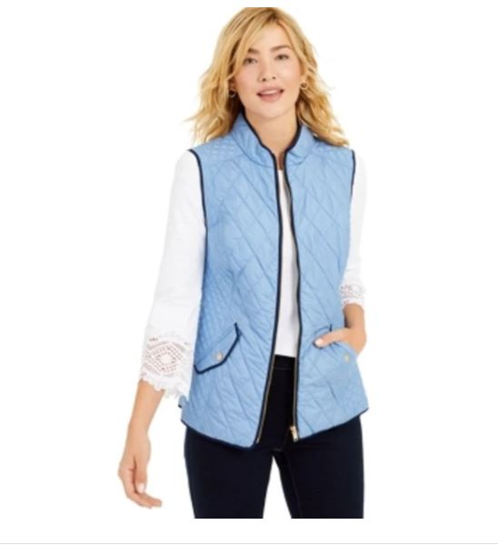 Colete feminino acolchoado com gola alta Charter Club, azul, tamanho XX-G