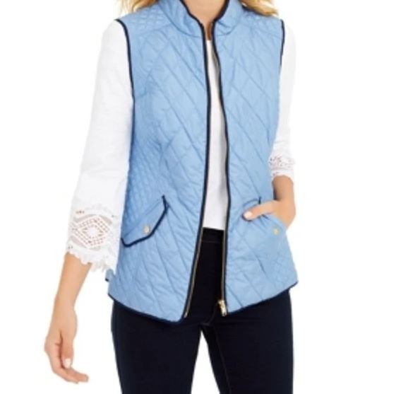 Colete feminino acolchoado com gola alta Charter Club, azul, tamanho XX-G