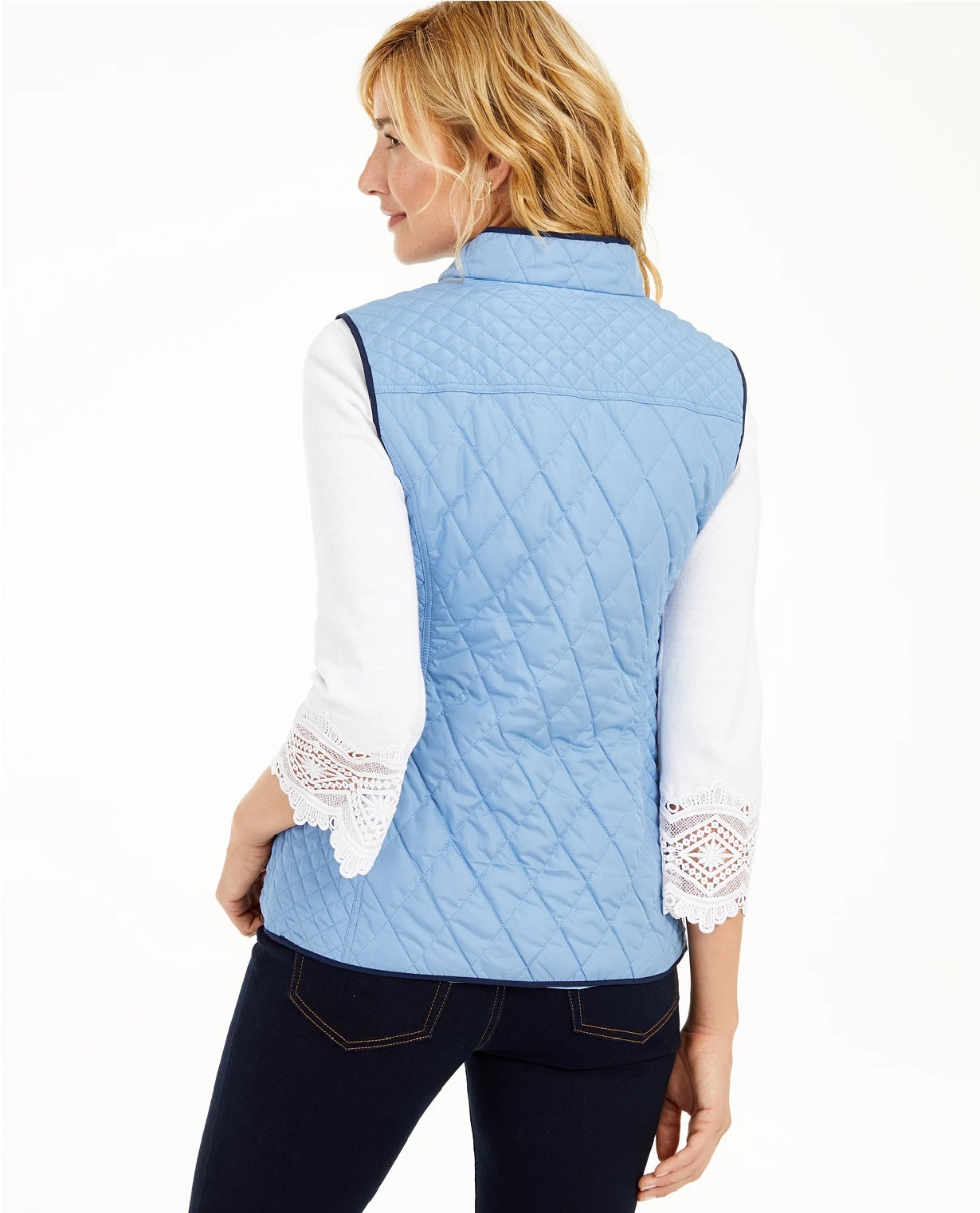 Colete feminino acolchoado com gola alta Charter Club, azul, tamanho XX-G