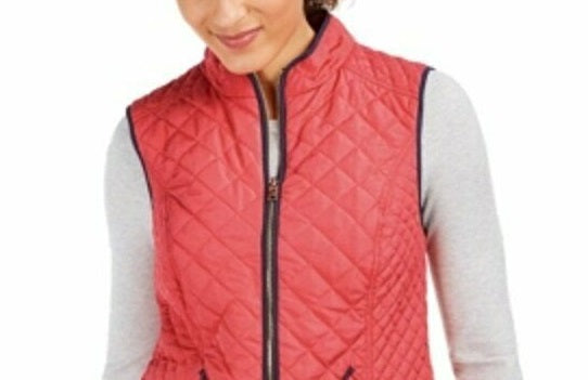 Colete feminino acolchoado com gola alta Charter Club, laranja, tamanho médio