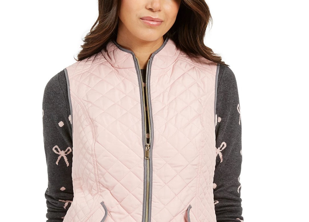 Colete feminino acolchoado com gola alta Charter Club, rosa, tamanho médio