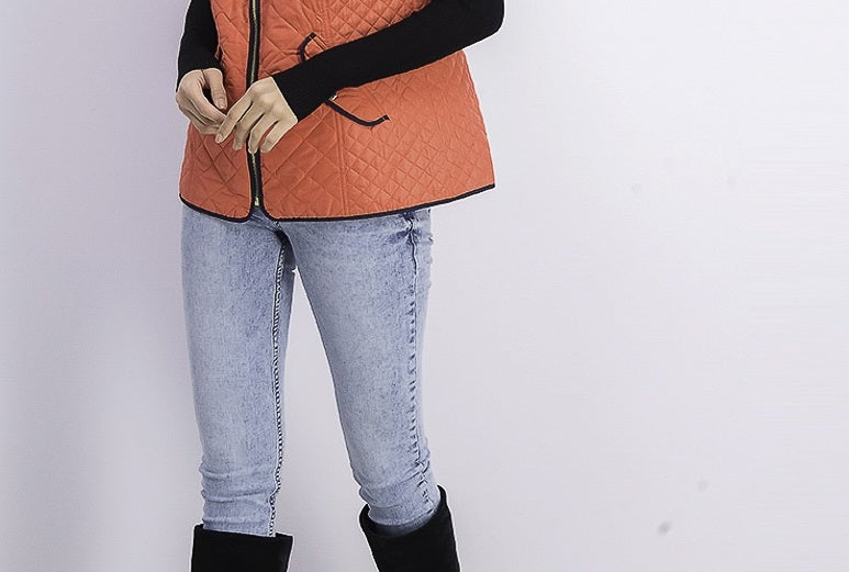 Colete feminino acolchoado com gola alta Charter Club, tamanho grande, coral