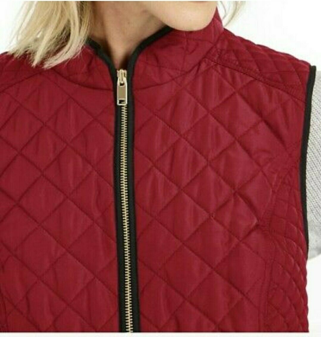 Colete feminino acolchoado com gola alta Charter Club, vermelho, polonês, tamanho médio