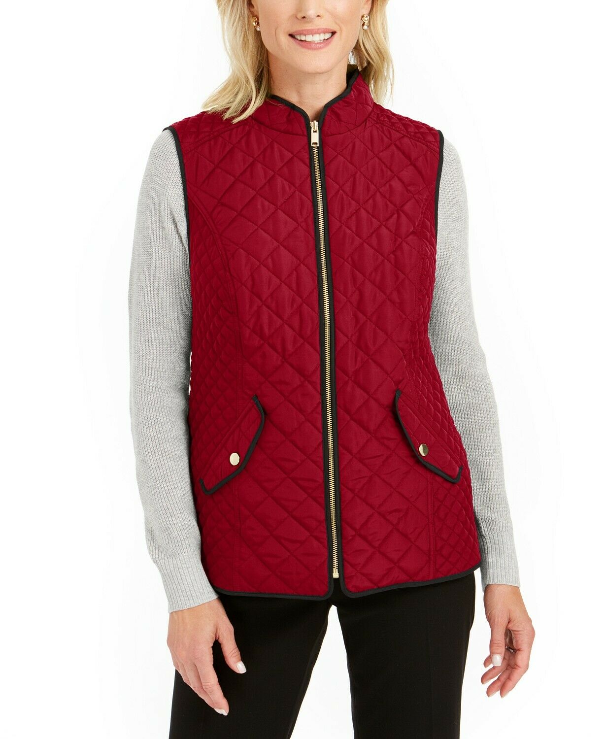 Colete acolchoado masculino Charter Club com gola alta, vermelho, tamanho grande