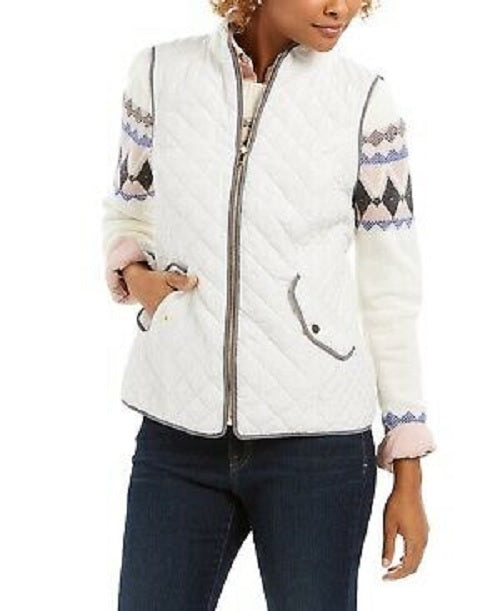 Colete feminino acolchoado com gola alta Charter Club, tamanho grande, branco