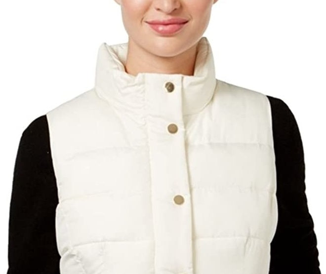 Colete feminino acolchoado com gola alta Charter Club, branco, tamanho pequeno