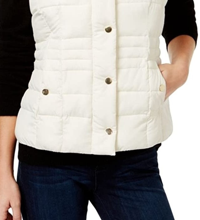 Colete feminino acolchoado com gola alta Charter Club, branco, tamanho pequeno