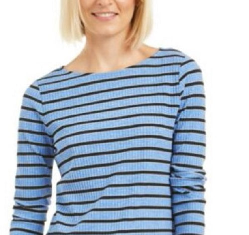 Blusa feminina Charter Club de manga comprida mesclada, azul, tamanho médio