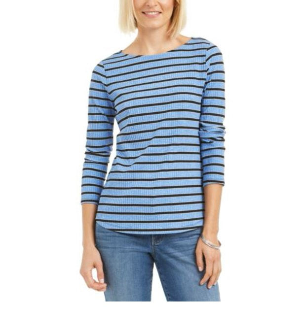 Blusa feminina Charter Club de manga comprida mesclada, azul, tamanho pequeno