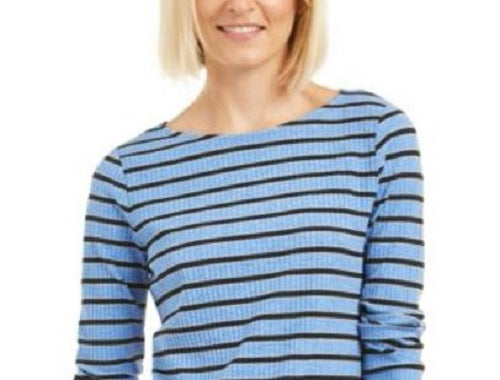 Blusa feminina Charter Club de manga comprida mesclada, azul, tamanho pequeno