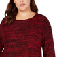 Suéter de malha mesclado com manga sino feminino Style &amp; Co, vermelho, tamanho grande